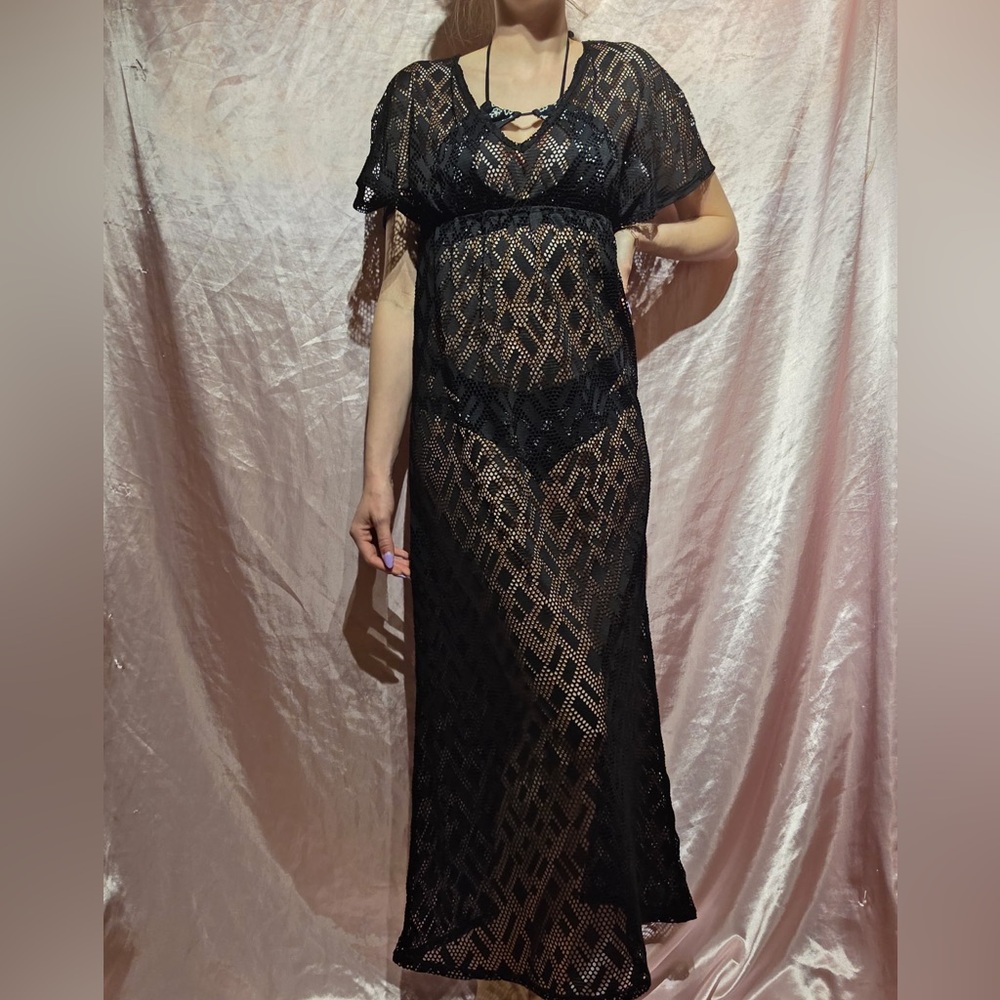 Black Sheer Lace Maxi Dress